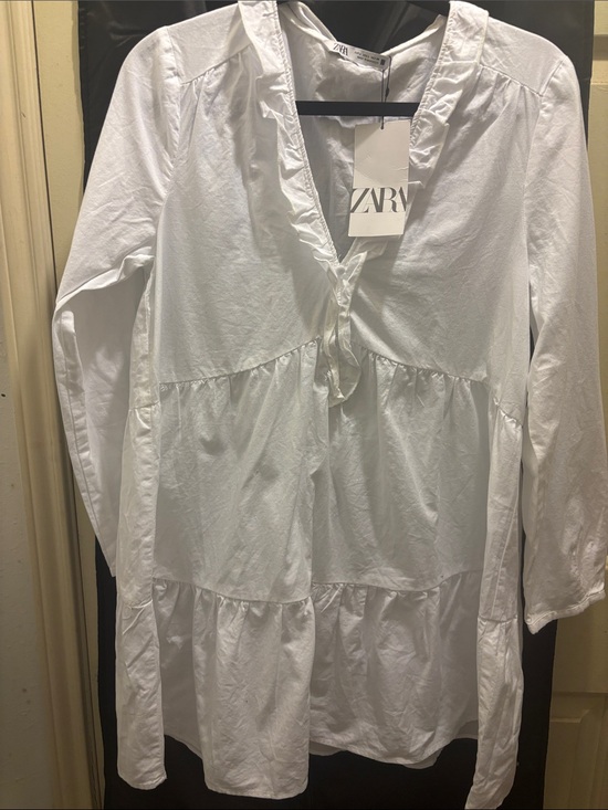 Zara Dresses & Skirts - ZARA White Tiered Ruffle Tie Tunic